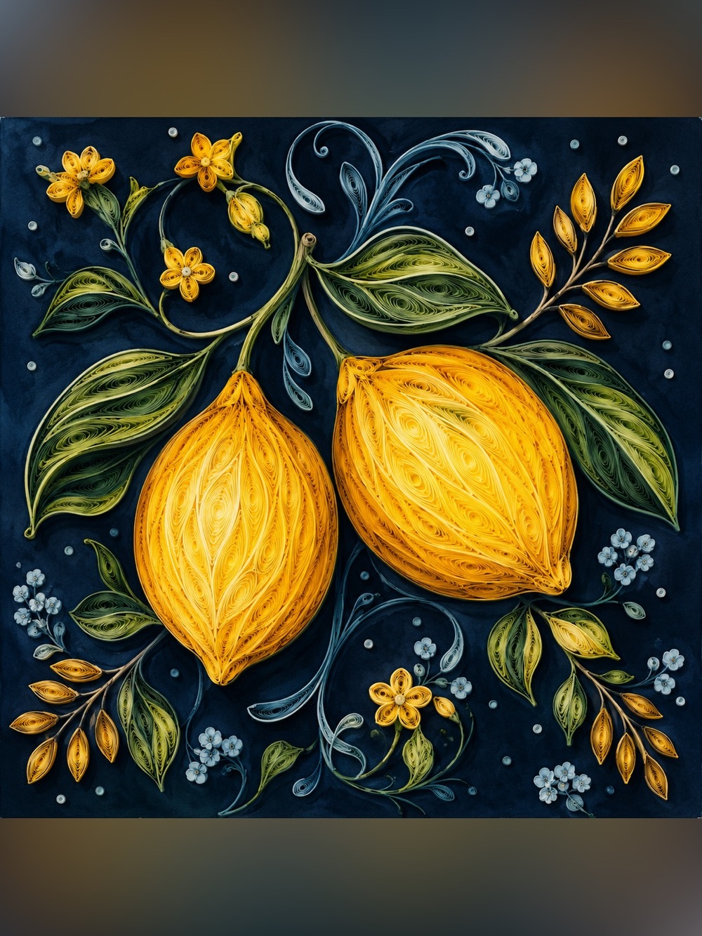 8x8 White Framed Quilled Lemon Wall Art Print